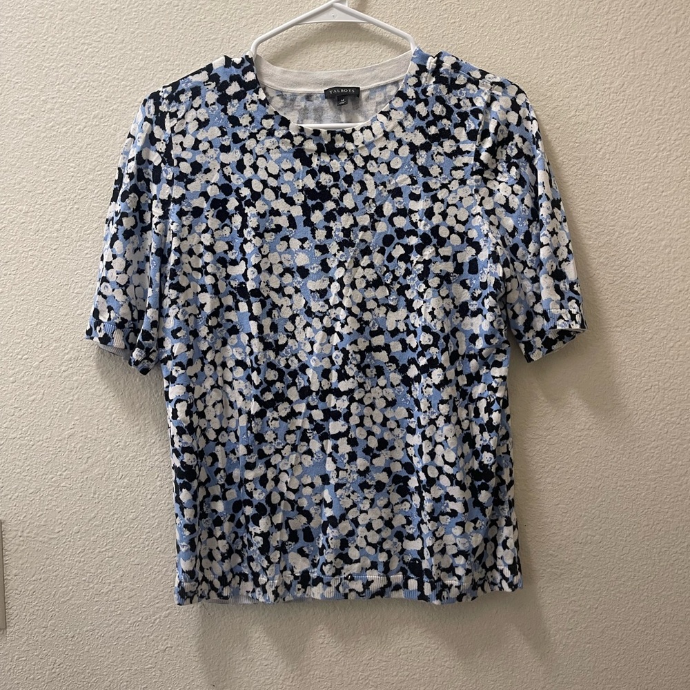 Talbots Navy and White Floral Blouse
